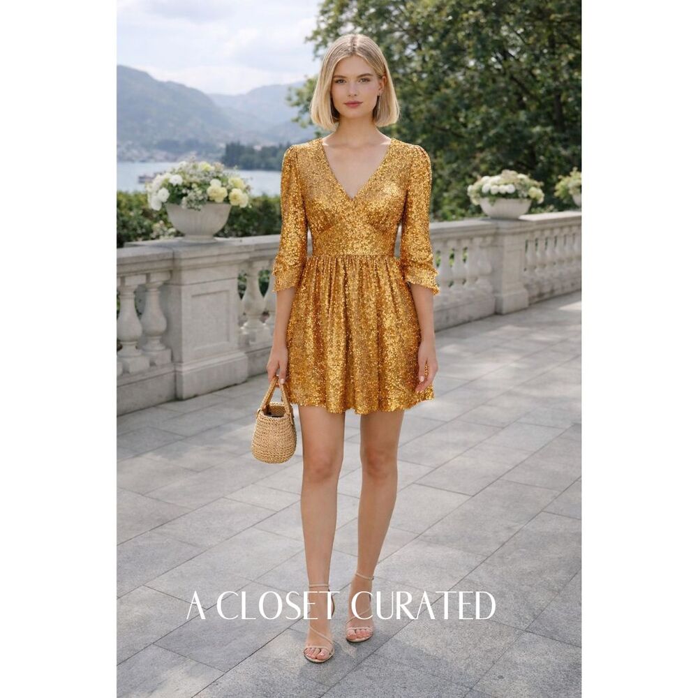 Manoush Disco Sequin Mini Dress Medium Gold NWT